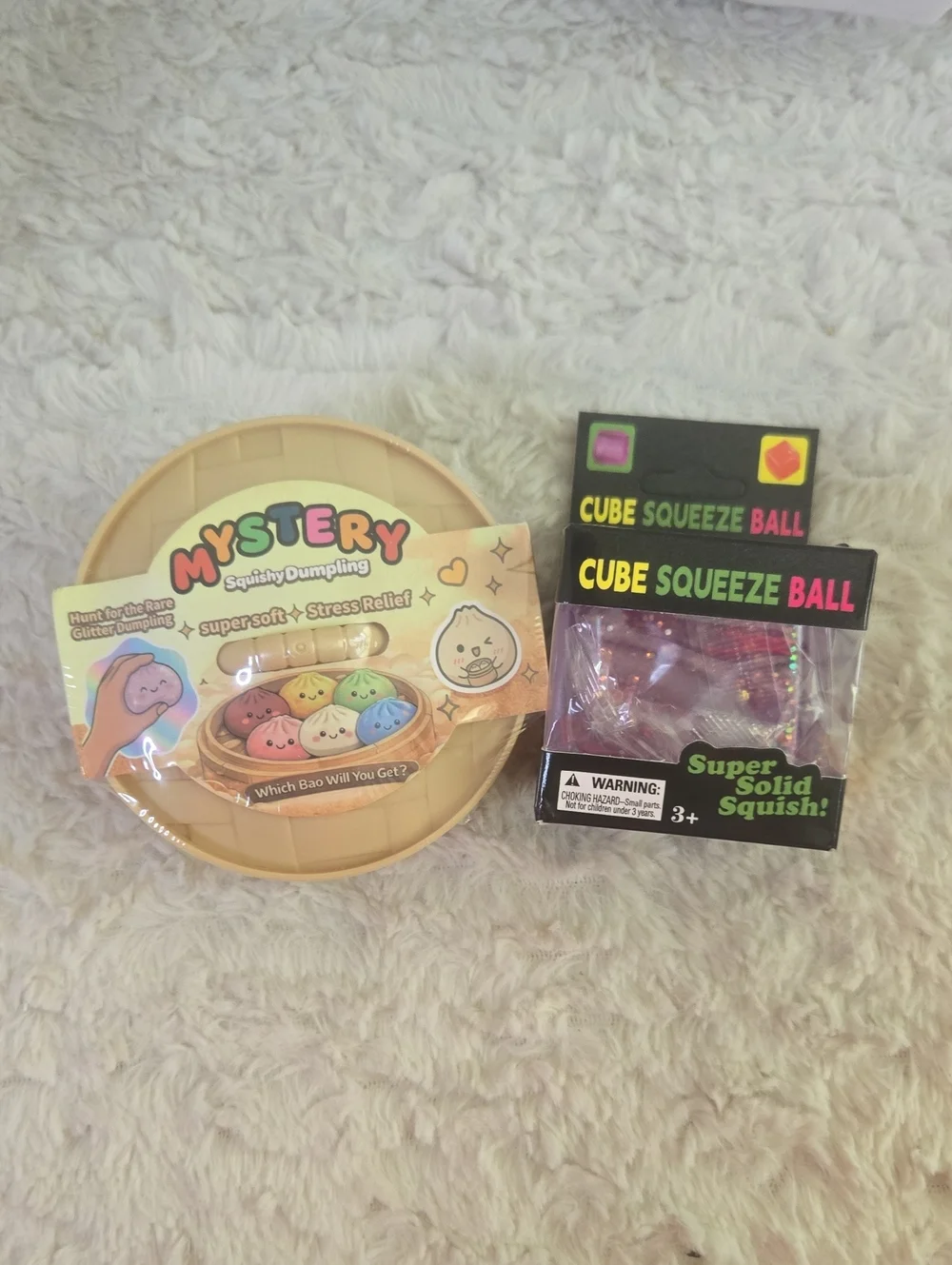 Mystery Squishy Dumpling Stress Relief Toy - Cube Squeeze Ball Included
